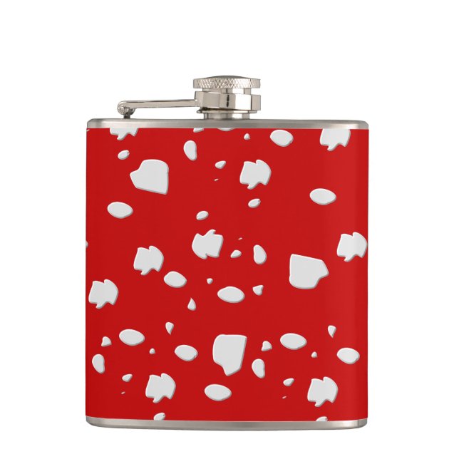 dot pattern with red toadstool mushroom hip flask (Front)