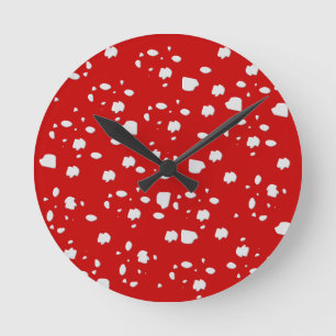 dot pattern with red toadstool mushroom round clock