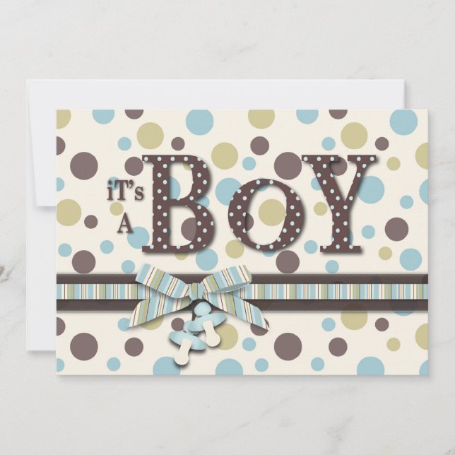 Dot Print and 3D-look Bow Baby Shower Invitation (Front)