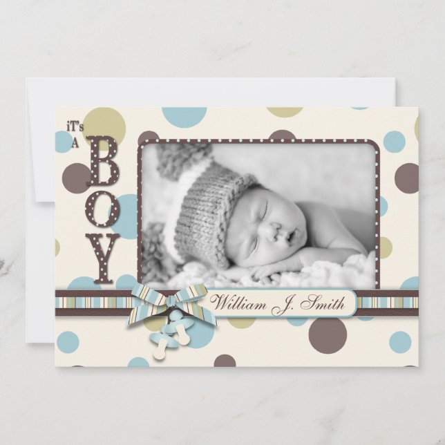 Dot Print with 3D-look Bow Birth Announcement (Front)