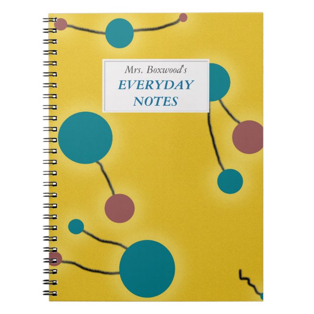 Doted Universe Retro Yellow with Text Label Notebook (Front)