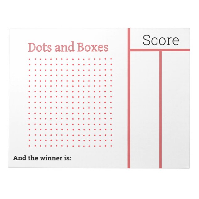 Dots and Boxes, Pencil Game Score Pad (Front)