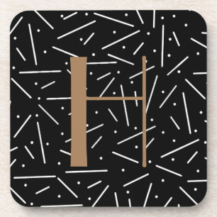 Dots and Dashes on Black Monogram Plastic Coasters