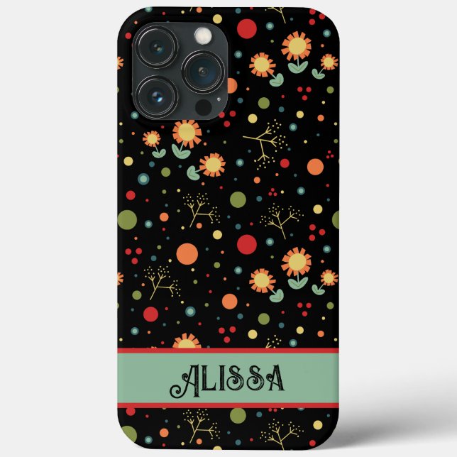 Dots and Flower Sprigs Inspirivity Retro Modern Case-Mate iPhone Case (Back)
