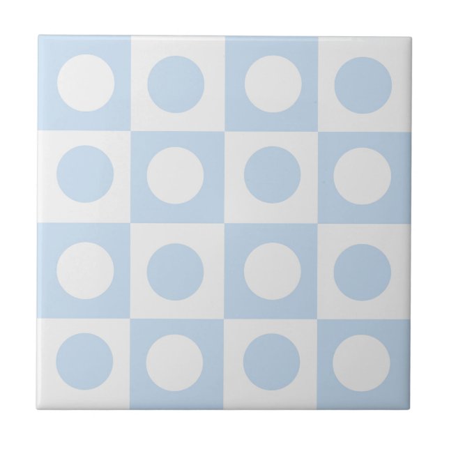 Dots and Squares Pastel Blue Checked Ceramic Tile (Front)