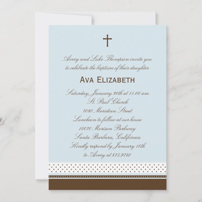 Dots and Stripes Baptism/Christening Invitation (Front)