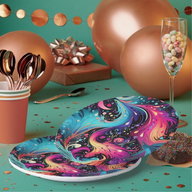 Dots and Swirls  tid dye splash mash up Paper Plate (Multi)