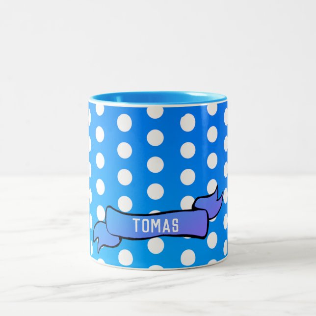 Dots Blue Personalised Ringer Combo Mug (Center)