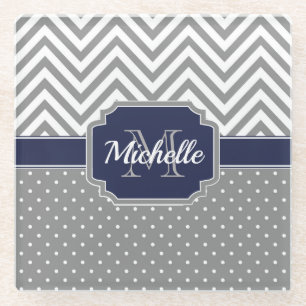 Dots & Chevrons Pattern Glass Coaster
