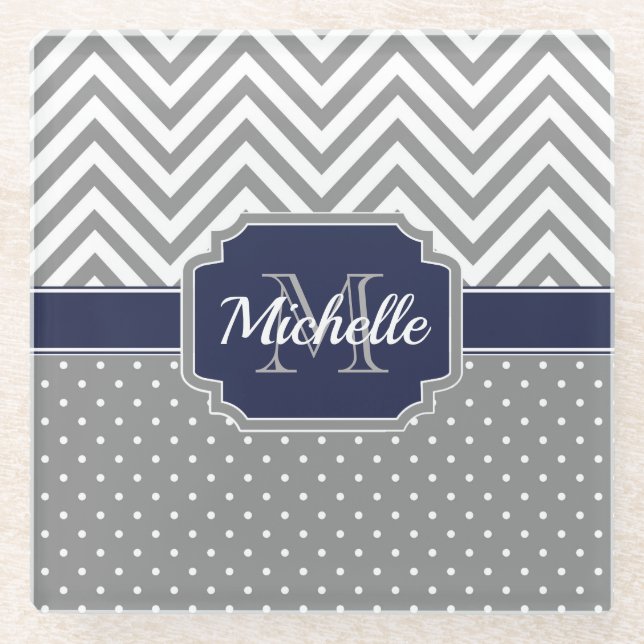 Dots & Chevrons Pattern Glass Coaster (Front)