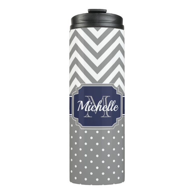 Dots & Chevrons Pattern Thermal Tumbler (Front)