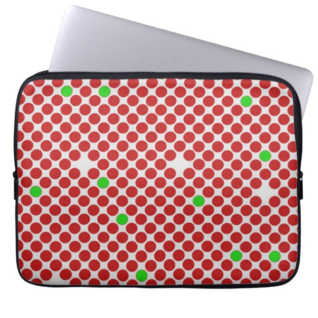 Dots Diagonal Graphical Pattern Red White Green Laptop Sleeve (Front)