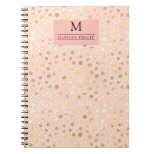 Dots gold Pink Animal Print Monogram name  Notebook