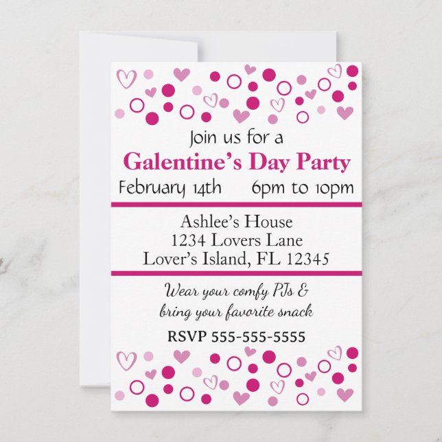 Dots Hearts Galentine’s or Valentines Day Party Invitation (Front)