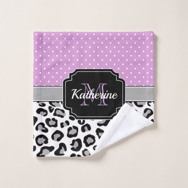 Dots & Leopard Print Bath Towel Set (Wash Cloth)