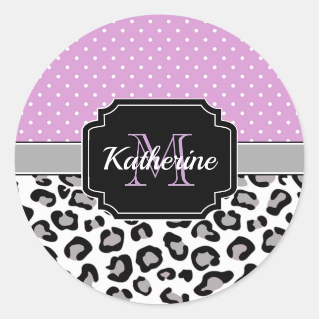 Dots & Leopard Print Classic Round Sticker (Front)