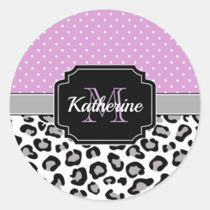Dots & Leopard Print Classic Round Sticker