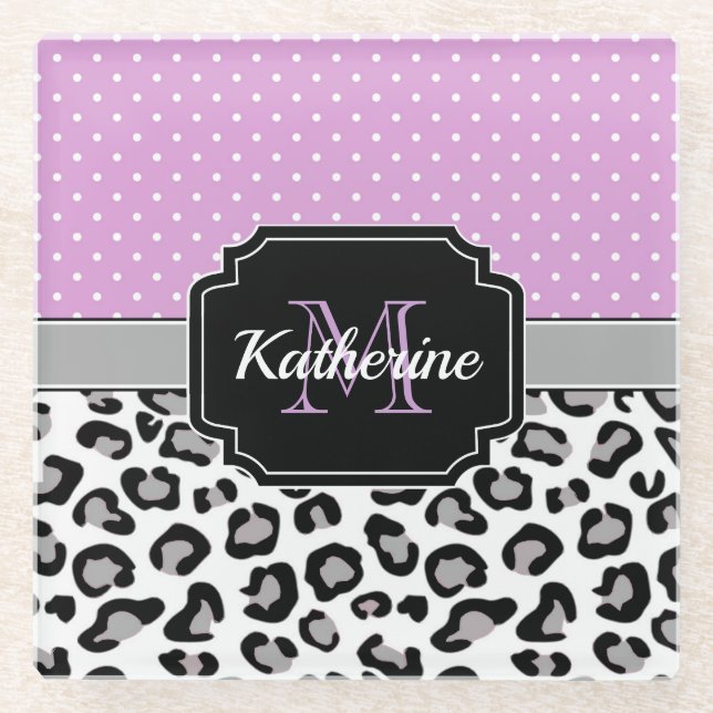 Dots & Leopard Print Glass Coaster (Front)