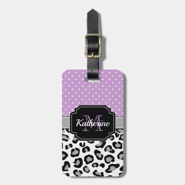 Dots & Leopard Print Luggage Tag (Front Vertical)