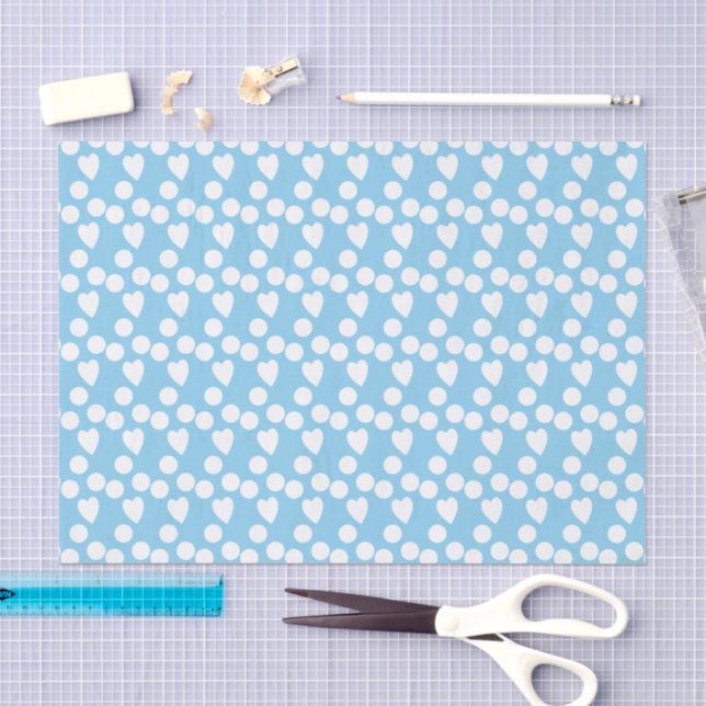 Dots & love hearts pattern white blue tissue paper (Craft)