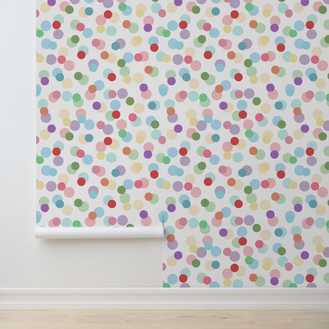 Dots Modern Colourful Pattern White Wallpaper (Application)