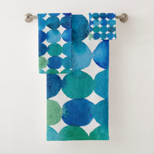 Dots pattern - blue and green bath towel set