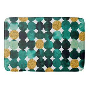Dots pattern - emerald and gold glitter bath mat