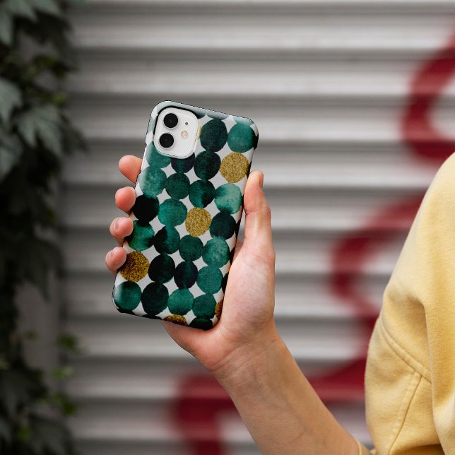 Dots pattern - emerald and gold glitter iPhone case (Creator Uploaded)