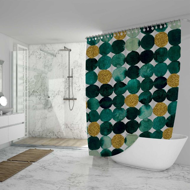Dots pattern - emerald and gold glitter shower curtain (Creator Uploaded)