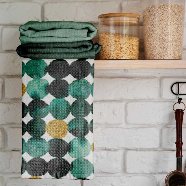 Dots pattern - emerald and gold glitter tea towel (Creator Uploaded)