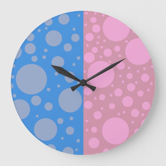 Dots Pink Blue Round (Large) Wall Clock (Front)