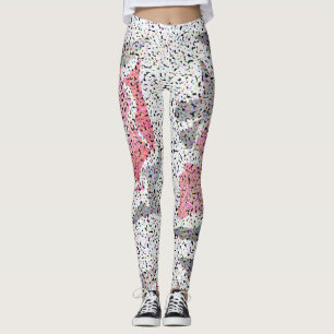 Dots pointillism circles black white pink rose flo leggings