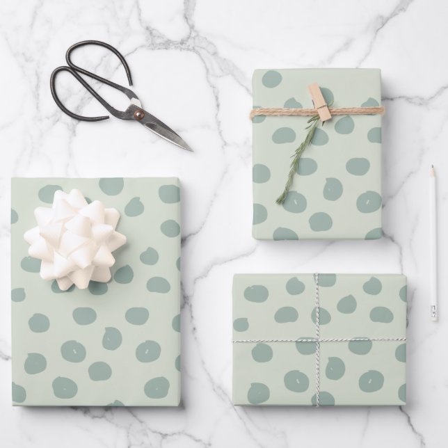 Dots Sage Green Wrapping Paper Sheet (Front)