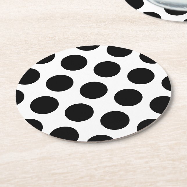 Dots seamless pattern black + your back round paper coaster (Angled)