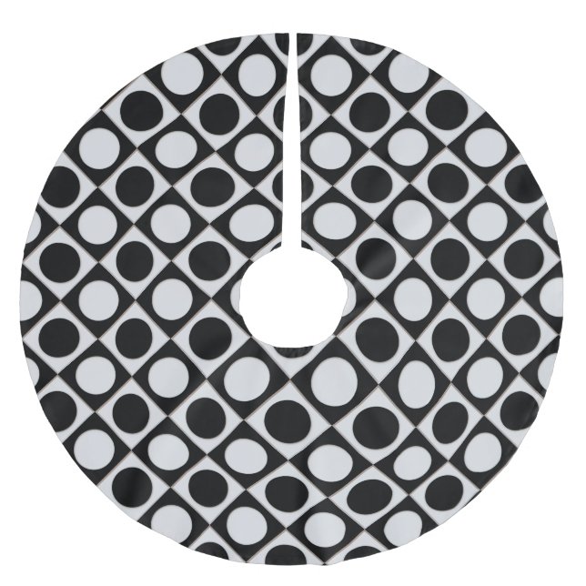 Dots & Squares / black white + your ideas Brushed Polyester Tree Skirt (Front)