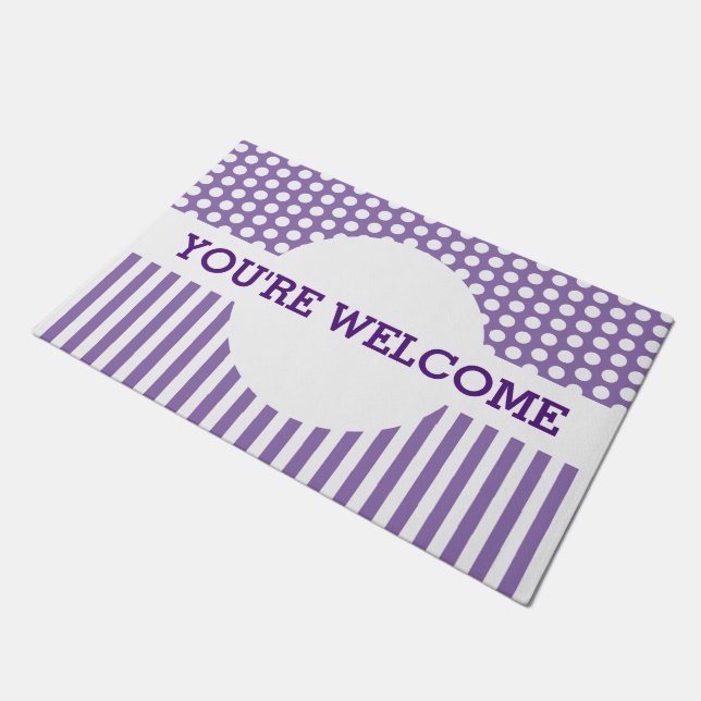 Dots & Stripes Pattern White + your backgr. & idea Doormat (Angled)