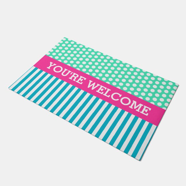 Dots & Stripes Pattern White + your backgr. & idea Doormat (Angled)
