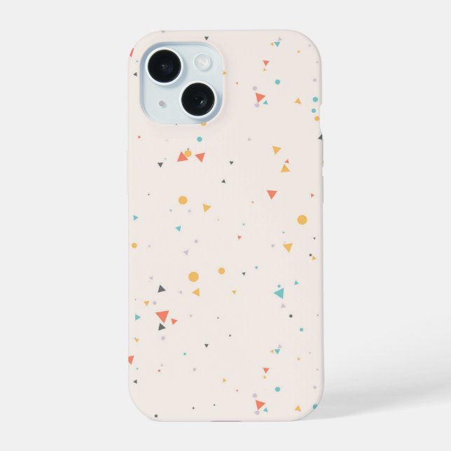 Dots & Triangle Confetti Pattern iPhone 15 Case (Back)