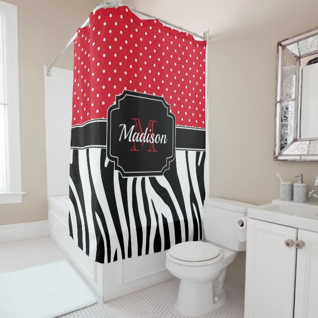 Dots & Zebra Print Shower Curtain (In Situ)