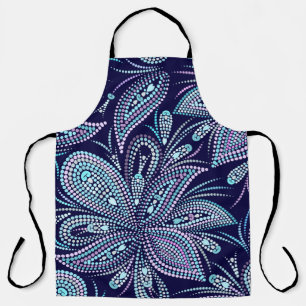 Dotted blue pattern with paisley and beads. Orname Apron