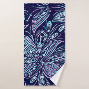 Dotted blue pattern with paisley and beads. Orname Bath Towel
