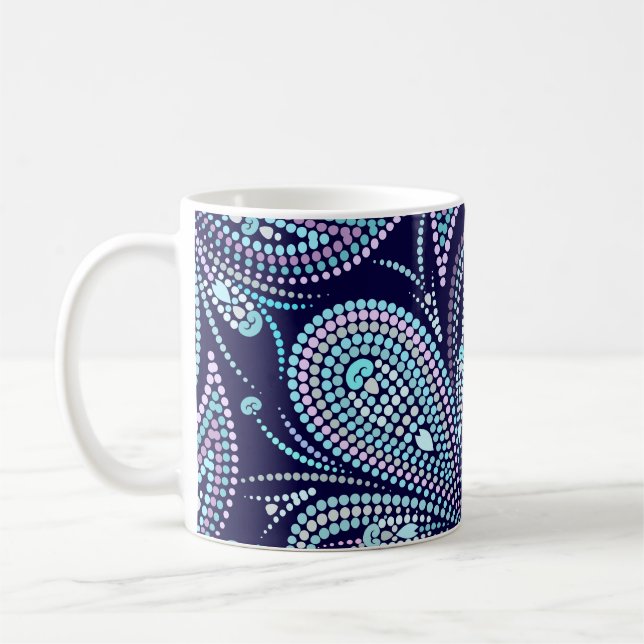 Dotted blue pattern with paisley and beads. Orname Coffee Mug (Left)