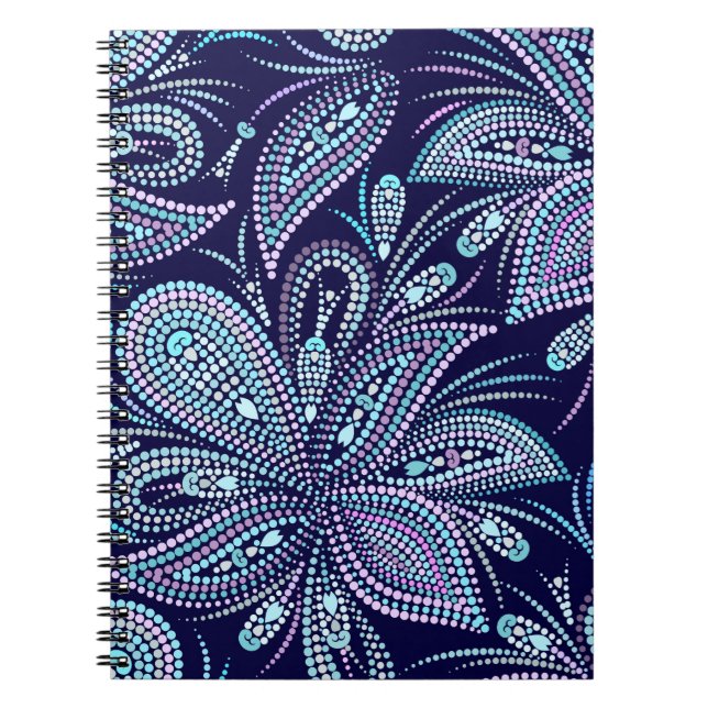 Dotted blue pattern with paisley and beads. Orname Notebook (Front)