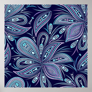 Dotted blue pattern with paisley and beads. Orname Poster