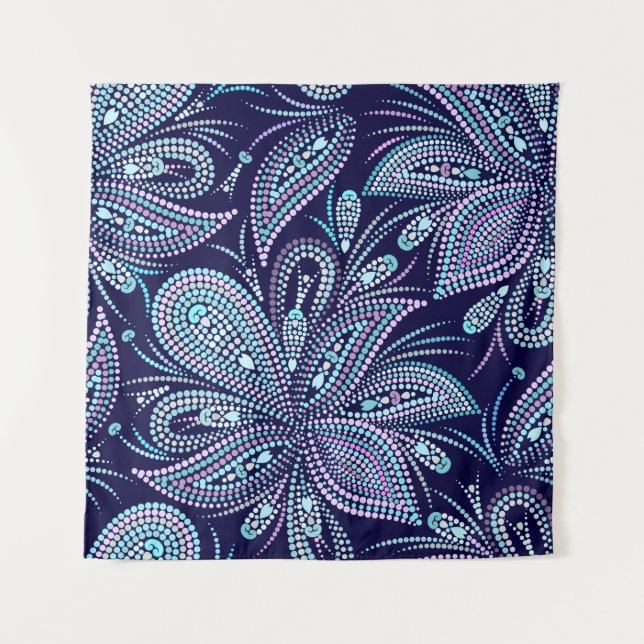Dotted blue pattern with paisley and beads. Orname Tapestry (Front)