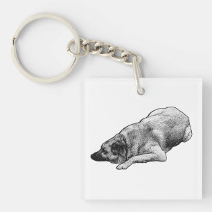 Dotted Calm Dog Stays Close On Winter Travels Key Ring