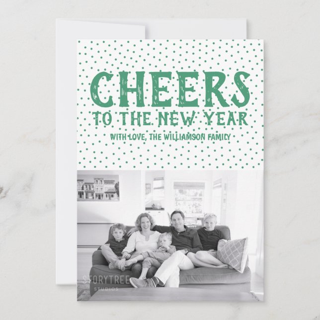 Dotted Cheers to the New Year Photo Card | Green (Front)