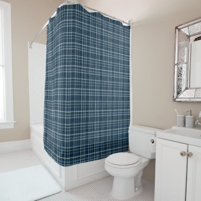 Dotted chequered pattern. Grey-blue. Shower Curtain (In Situ)