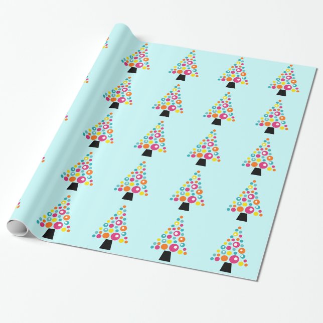 Dotted Christmas Tree Wrapping Paper (Unrolled)