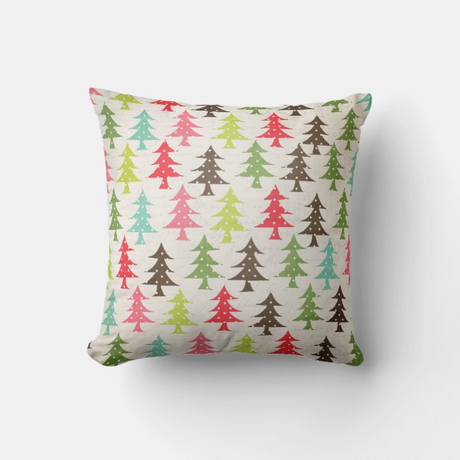 Dotted Christmas Trees Holiday Throw Pillow (Front)